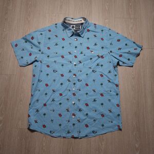 Salty Crew Button Up Shirt Mens XXL Blue Short Sleeve Flower All over Pattern